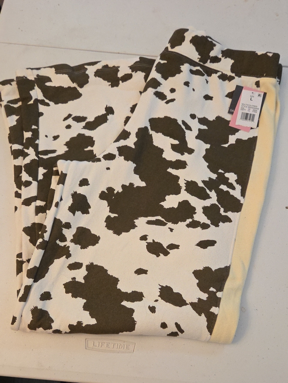 Grayson Threads Cow Print Track Joggers in White and Dark Brown